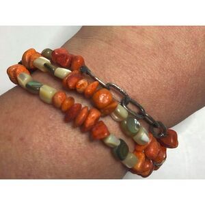 1648 Silpada Retired Sterling Silver Coral Abalone MOP Bracelet B1314 RARE 31.8g